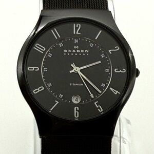Skagen titanium watch, 38mm size case, 9.5in sizable wrist bracelet